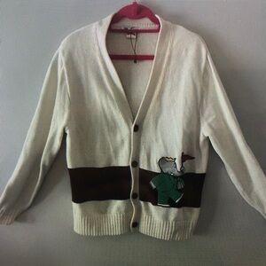 Men's Cream and Brown Cardigan with Elephant Design
